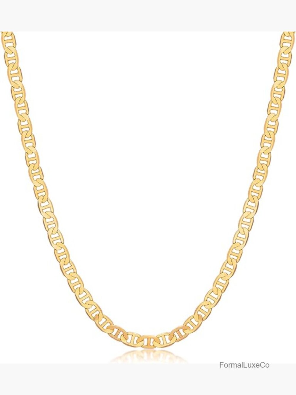 18K Gold Plated Mariner Chain Necklace, Flat Marina Link Lobster Claw